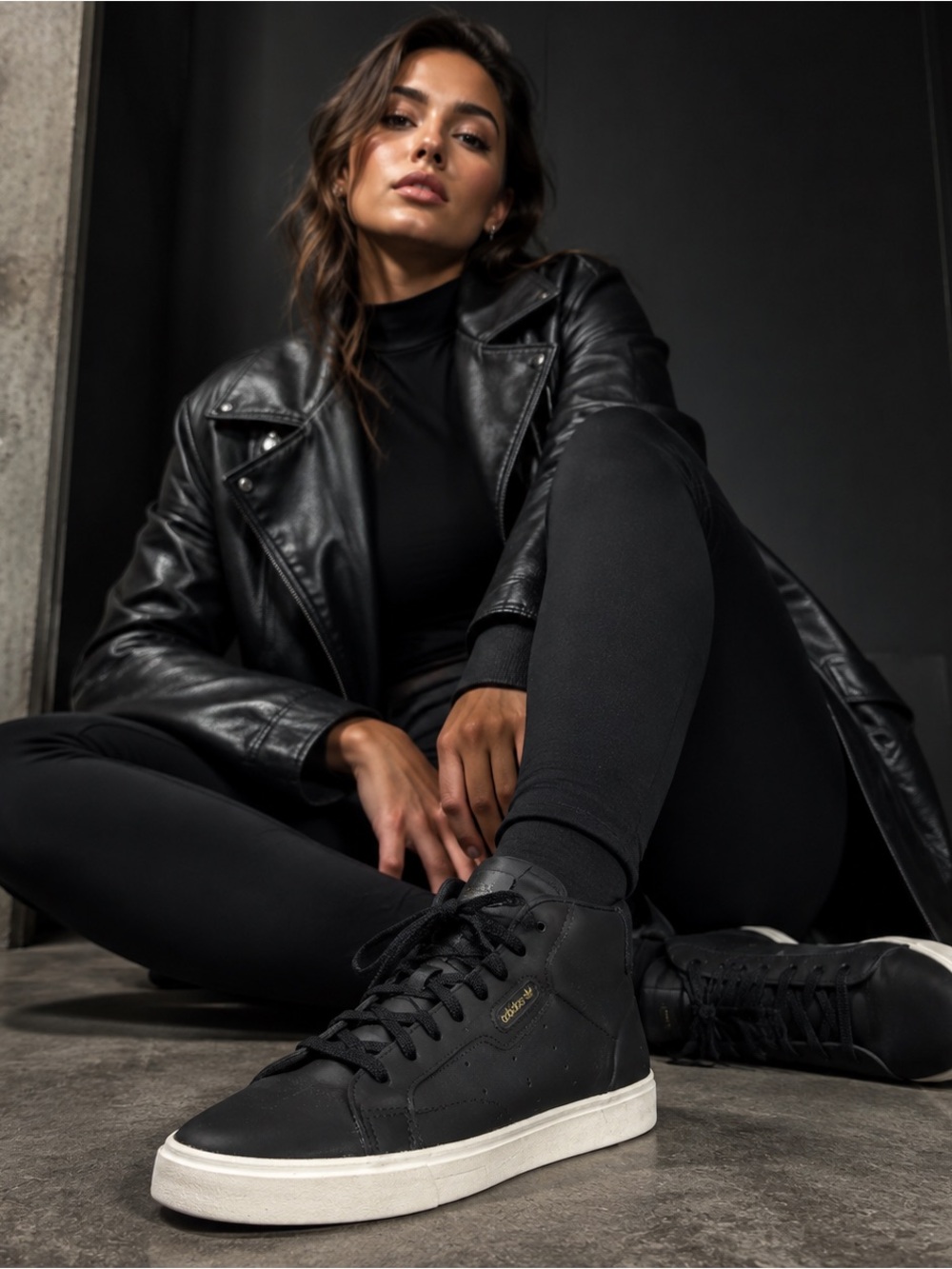 Adidas Sleek Mid Black Leather High-Top Sneakers Women’s Size 6
